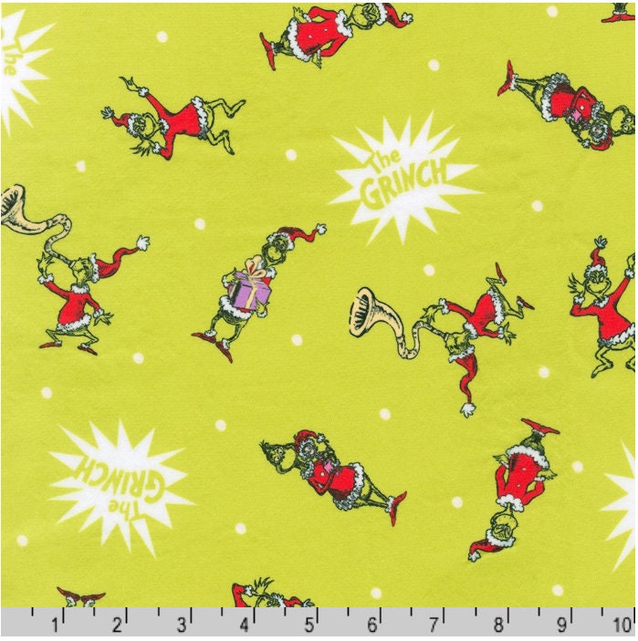 Minky The Grinch Green - Sold by the Half Yard - Licensed Dr. Seuss - 100% Quilting Cotton - Robert Kaufman - ADEDY-21776-7