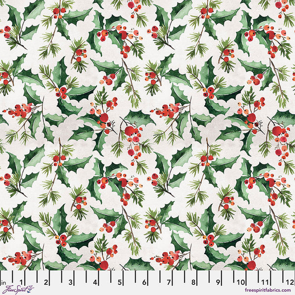 Jolly Holly Flannel - Wonderland by Tim Holtz - Sold by the Half Yard - 2-ply Flannel - 100% Cotton - Free Spirit - FNTH003.WHITE