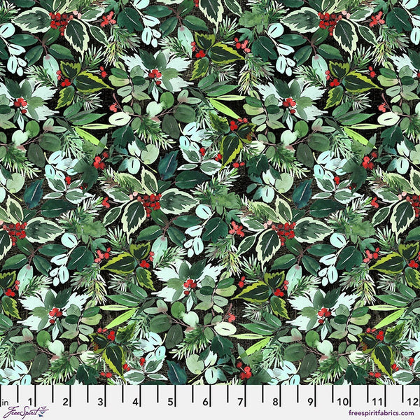 English Holly Flannel - Wonderland by Tim Holtz - Sold by the Half Yard - 2-ply Flannel - 100% Cotton - Free Spirit - FNTH007.GREEN