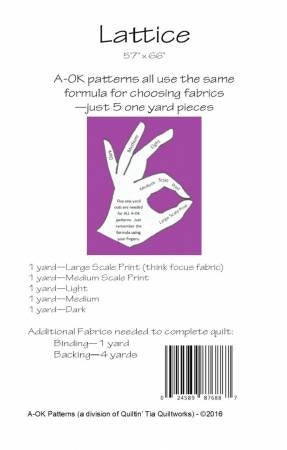 Lattice - 57” x 66” - A OK Patterns - Quiltin’ Tia - Paper Pattern - WAOK021