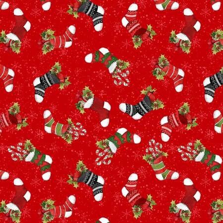 Stocking Toss Red - Sold by the Half Yard - Baby It's Gnomes Out - Susan Winget for Wilmington Prints - 100% Cotton - 39804-317