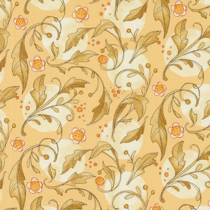 Swirly Leaves and Dots in Butterscotch - Sold by the Half Yard - Forest Frolic - Robin Pickens for Moda - 48741 13