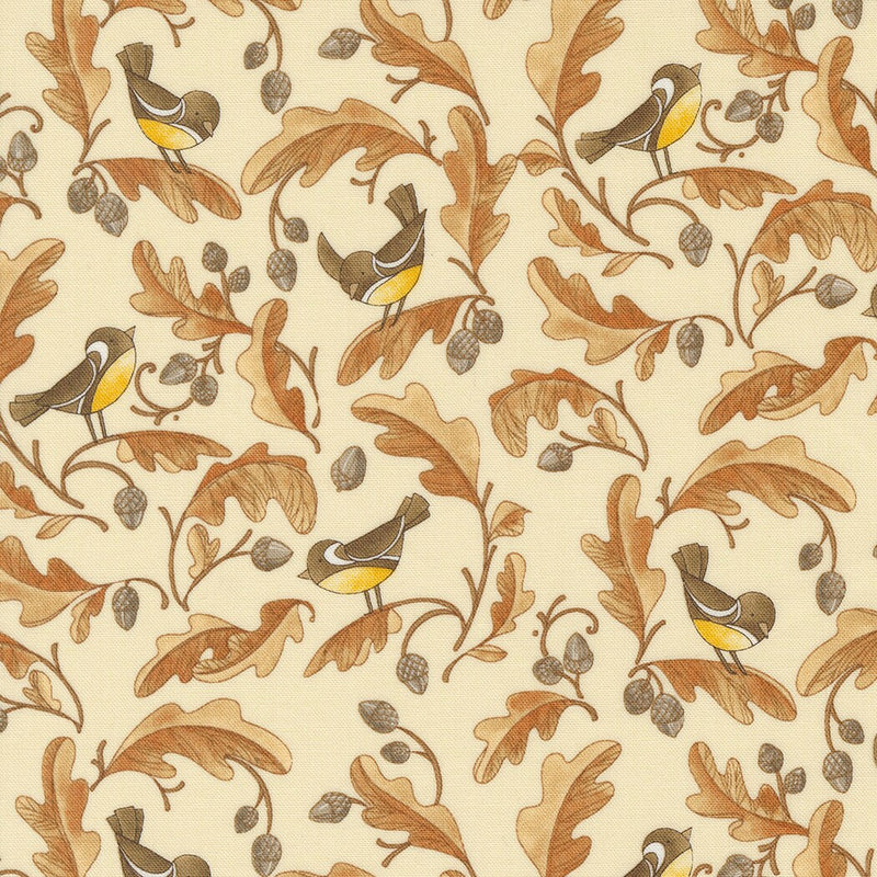 Chickadees and Acorns in Cream - Sold by the Half Yard - Forest Frolic - Robin Pickens for Moda - 48742 12