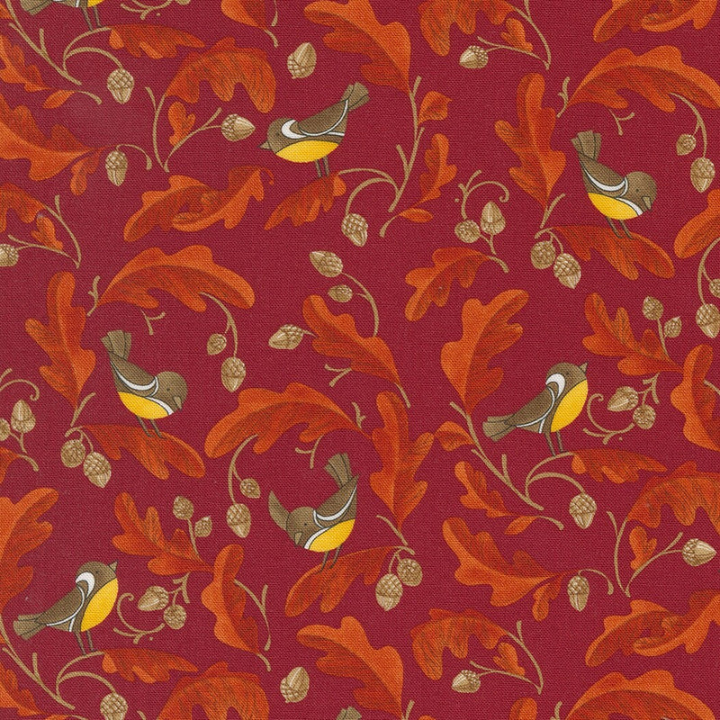 Chickadees and Acorns in Cinnamon - Sold by the Half Yard - Forest Frolic - Robin Pickens for Moda - 48742 16