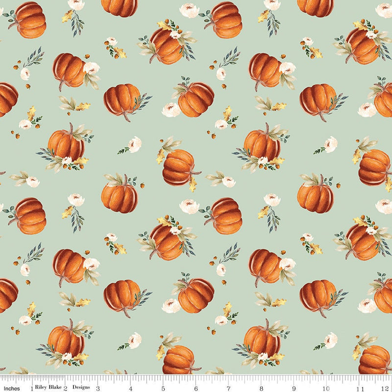 Pumpkins on Tea Green - Shades of Autumn - Sold by the Half Yard - My Mind's Eye for Riley Blake Designs - C13471-TEAGREEN