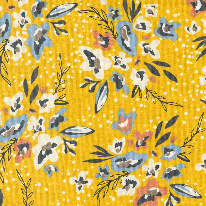 Spray and Sprig Florals Golden Mustard - Sold by the Half Yard - Dawn on the Prairie - Fancy That Design House for Moda - 45570 20