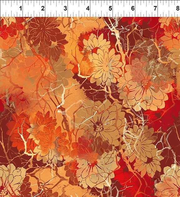 Mums Floral Fabric - Reflections of Autumn II - Sold by the Half Yard - Jason Yenter for In the Beginning Fabrics - 25RA 1