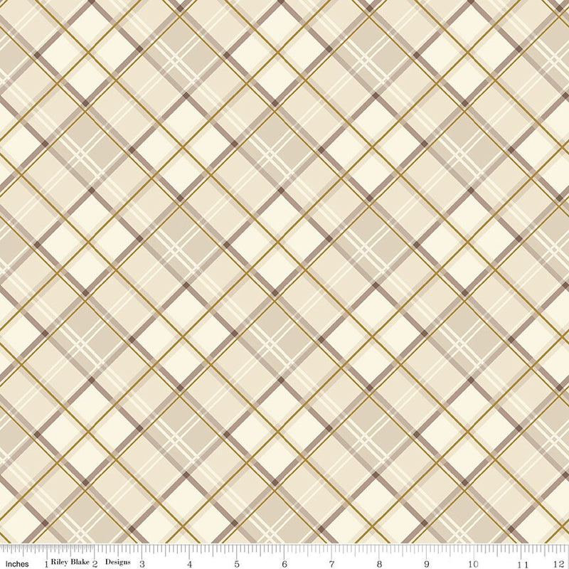 Diagonal Plaid Cream Sparkle - Shades of Autumn - Sold by the Half Yard - My Mind's Eye for Riley Blake Designs - C13476-CREAM