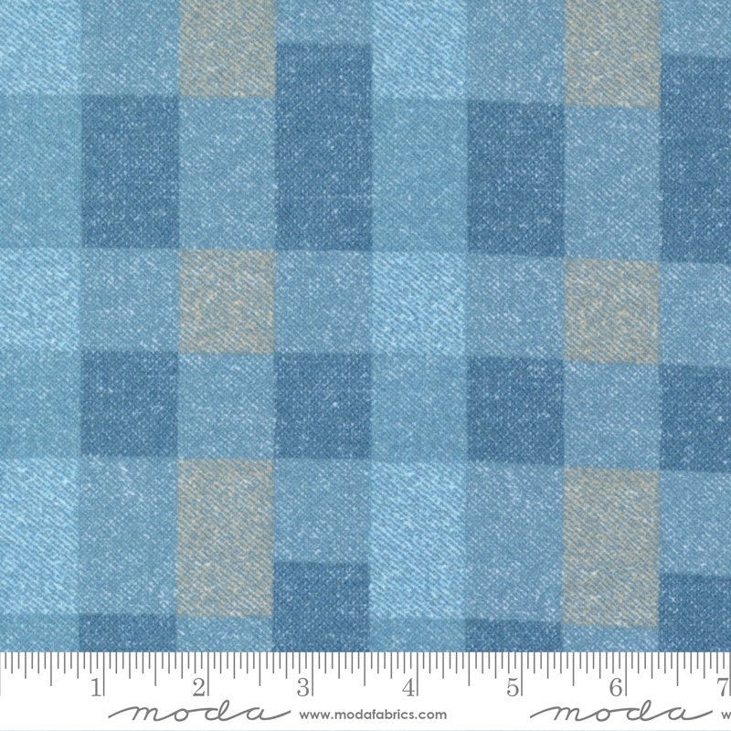 Color Blocks Plaid Flannel Sky - Sold by the Half Yard - Lakeside Gatherings by Primintive Gatherings for Moda Fabrics - 49220 13F