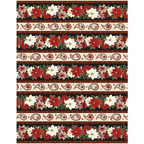 Tartan Holiday Border Stripe - Poinsettia Border Stripe - Sold by the Half Yard - Wilmington Prints - 27662-193
