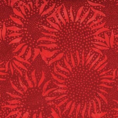 Cherry Red Sunflowers Batik - Sold by the Half Yard - Hoffman Fabrics - 884H-403