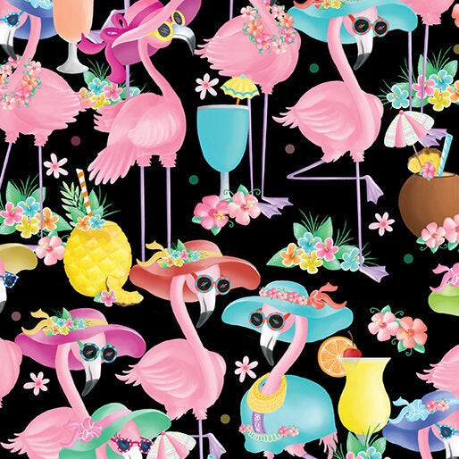Flamingal Fun Black - Sold by the Half Yard - Flamingal Pals - Andi Metz for Benartex - 14304-12