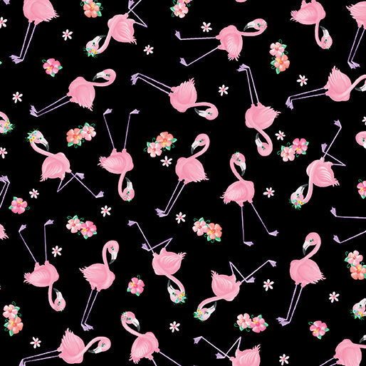 Mini Flamingals Black - Sold by the Half Yard - Flamingal Pals - Andi Metz for Benartex - 14301-12