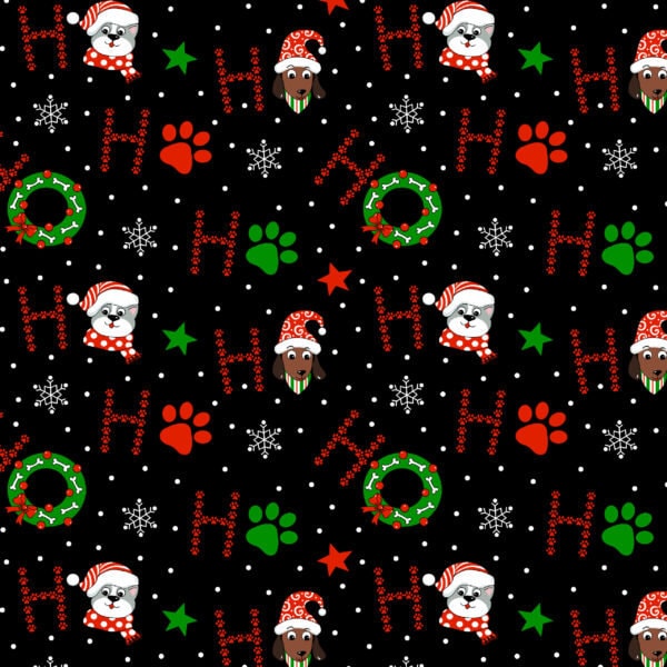 Merry Woofness to All Black - Sold by the Half Yard - Yule Cool - Freckle and Lolly - Christmas Dogs - D110-Z