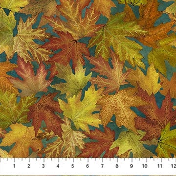 Packed Leaves Dark Teal - Sold by the Half Yard - Autumn Splendor - Stonehenge - Linda Ludovico for Northcott Fabrics - 26682-68