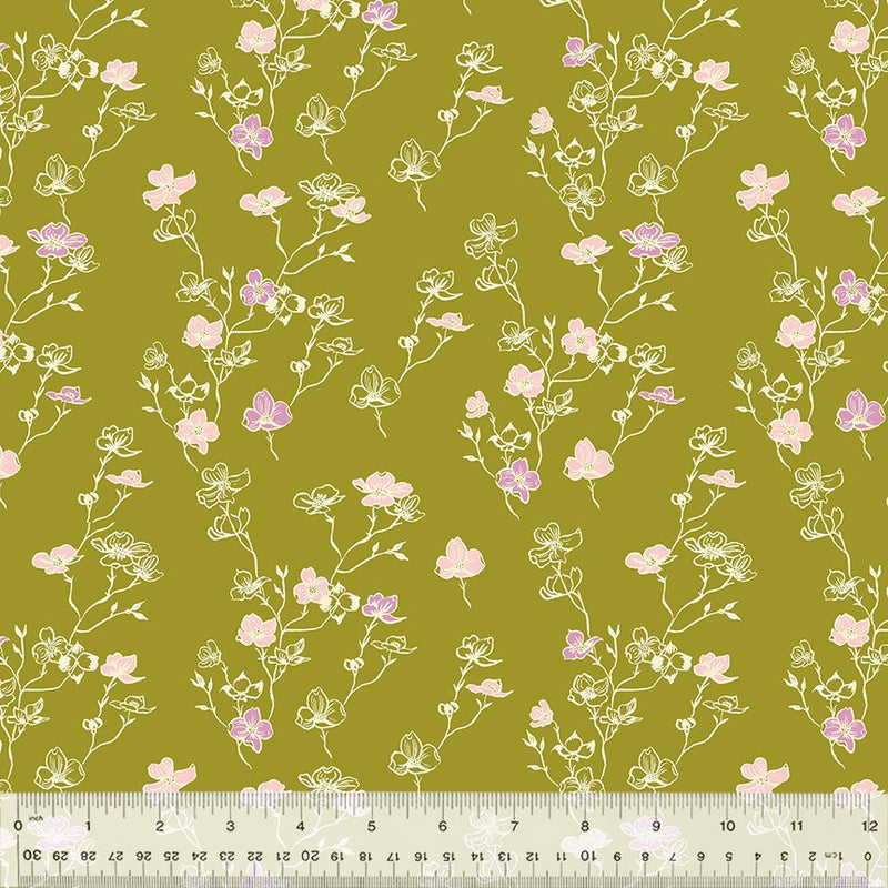 Dogwood in Lichen - Sold by the Half Yard - In the Garden by Jennifer Moore - Windham Fabrics - 53630-11
