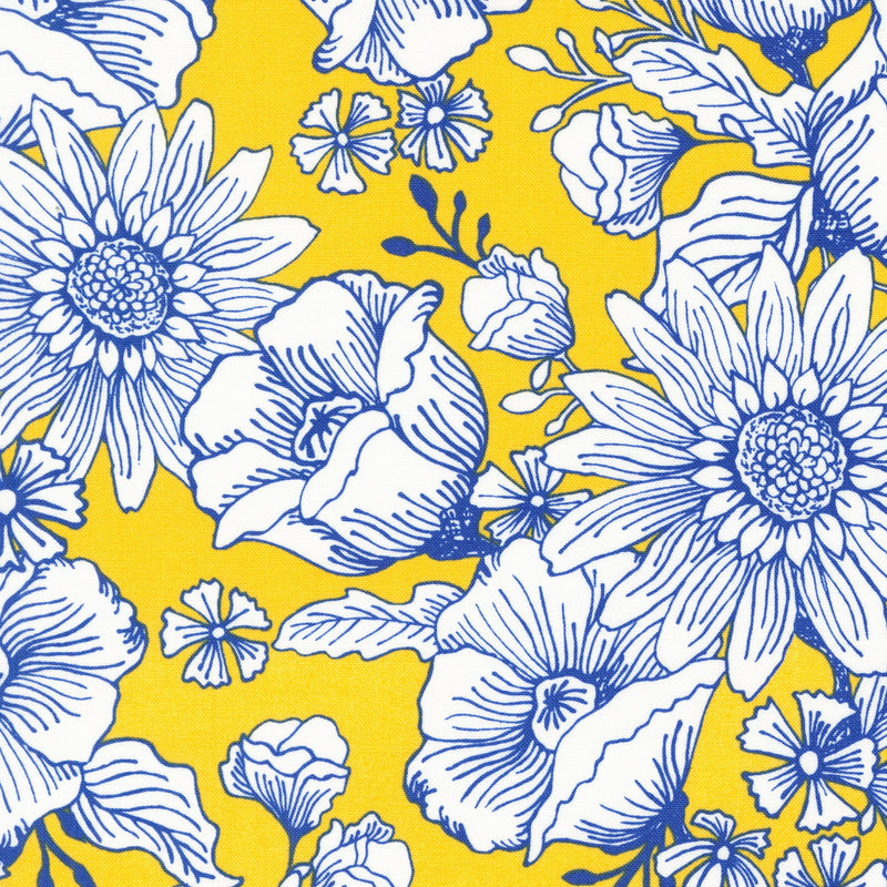 Jardin Large Floral in Sunflower Yellow - Sold by the Half Yard - Sunflowers in My Heart - Kate Spain for Moda Fabrics - 27320 21