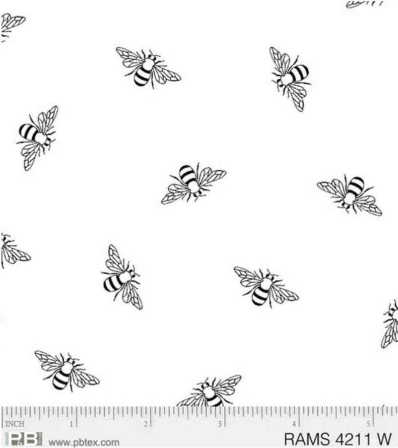 Spring Bees White on White - Sold by the Half Yard - Ramblings P&B Textiles - RAMS 4211 W