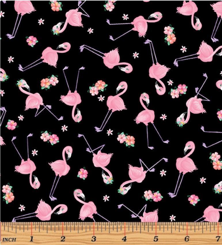 Mini Flamingals Black - Sold by the Half Yard - Flamingal Pals - Andi Metz for Benartex - 14301-12