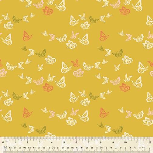 Migration in Sunflower - Sold by the Half Yard - In the Garden by Jennifer Moore - Organic - Windham Fabrics - 53629-8
