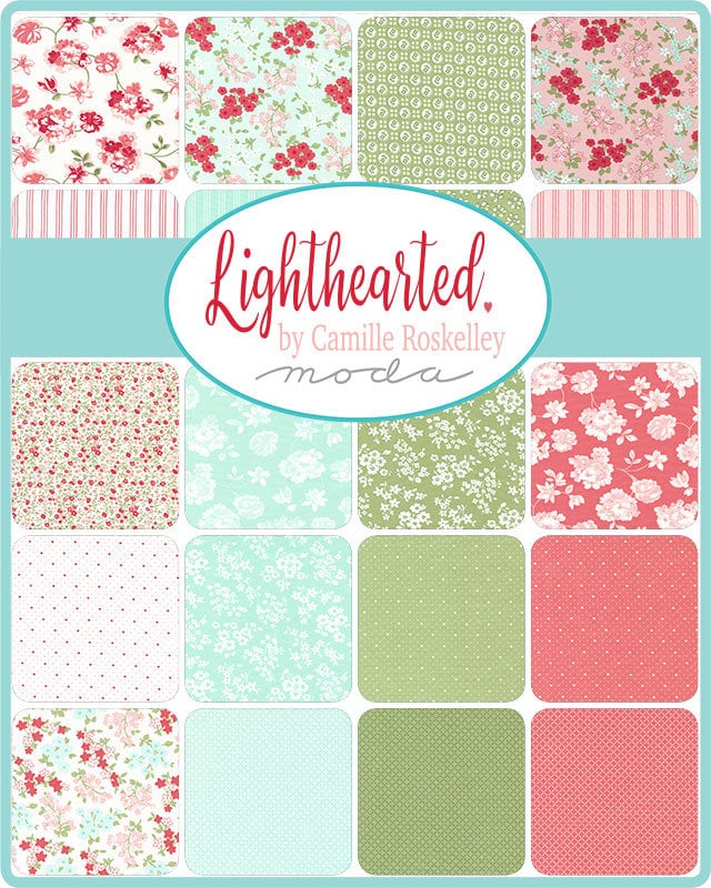 Lighthearted Rosy on Cream/Aqua - Sold by the Half Yard - Lighthearted - Camille Roskelley for Moda Fabrics - 55290 21