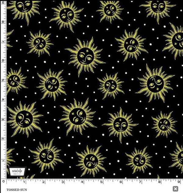 Tossed Sun Black - Sold by the Half Yard - Starry Night by Miriam Dornemann - Michael Miller Fabrics - DDC11100-BLAC
