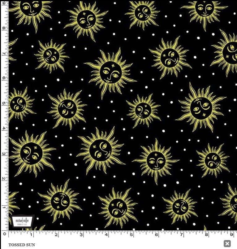 Tossed Sun Black - Sold by the Half Yard - Starry Night by Miriam Dornemann - Michael Miller Fabrics - DDC11100-BLAC
