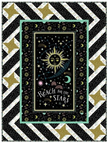 Reach for the Stars 24" Panel - Glow in the Dark - Starry Night by Miriam Dornemann - Michael Miller Fabrics - DG11097-BLAC