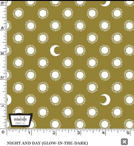 Night and Day Gold Glow in the Dark - Sold by the Half Yard - Starry Night by Miriam Dornemann - Michael Miller Fabrics - DDC11103-GOLD