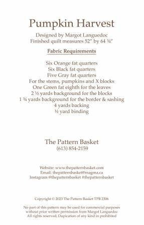 Pumpkin Harvest Quilt Pattern - Pumpkin Quilt - The Pattern Basket - Paper Pattern - 52 x 64.75 - TPB2306