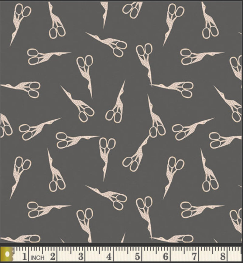 Snip in Style - Sold by the Half Yard - Sew Obsessed - AGF Studio - Tossed Scissors on Gray - SEW24910