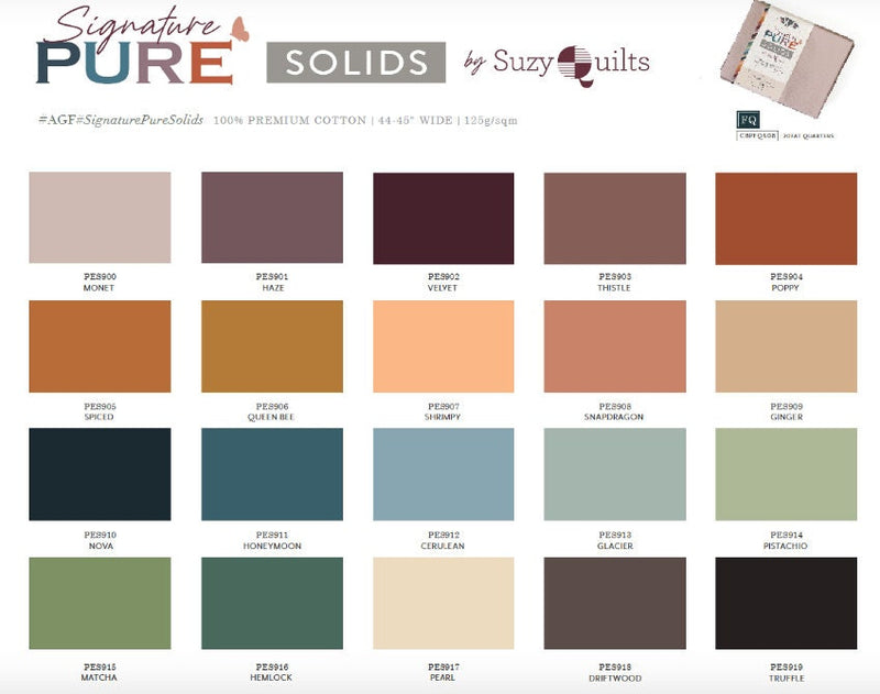 Signature Pure Solids Fat Quarter Bundle by Suzy Quilts for Art Gallery Fabrics - CBPFQ508