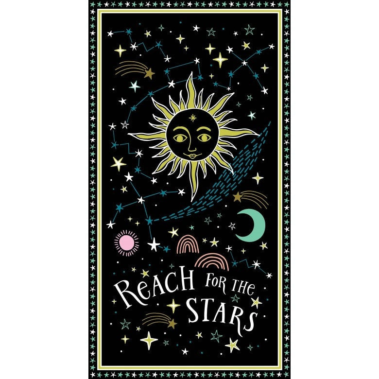 Reach for the Stars 24" Panel - Glow in the Dark - Starry Night by Miriam Dornemann - Michael Miller Fabrics - DG11097-BLAC