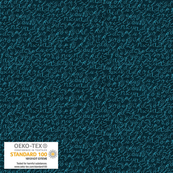 Quilting Rainbow Writing Turquoise - Sold by the Half Yard - Stof Fabrics - 4512-921