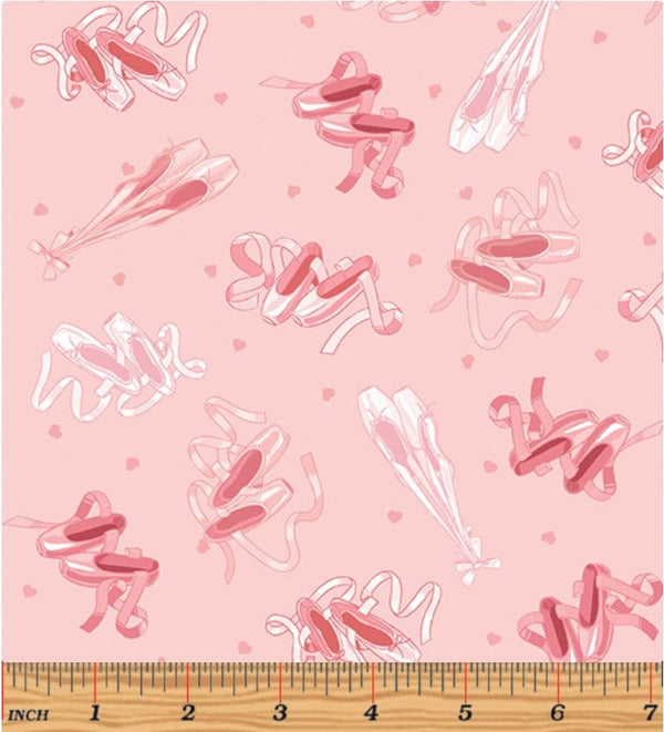 Ballet Shoes on Pink - Sold by the Half Yard - Tutu Cute by Nicole DeCamp for Benartex - 14137-21