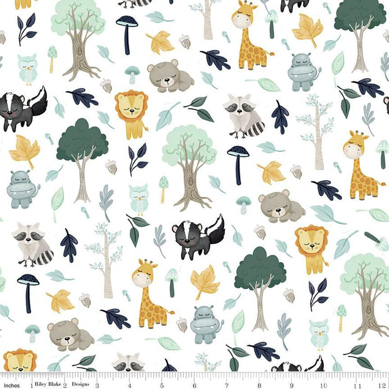 Baby Animals It's a Boy on White Flannel - Sold by the Half Yard - Double Brushed 2-ply Flannel - Echo Park Paper Co - F13903-WHITE