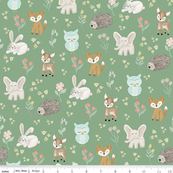 Baby Animals It's a Girl on Sage Flannel - Sold by the Half Yard - Double Brushed 2-ply Flannel - Echo Park Paper Co - F13905-SAGE