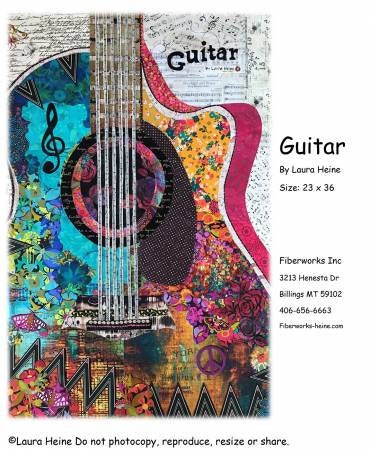 Guitar Collage Pattern by Laura Heine - Fiberworks - Wallhanging Pattern - FWLHGUITAR