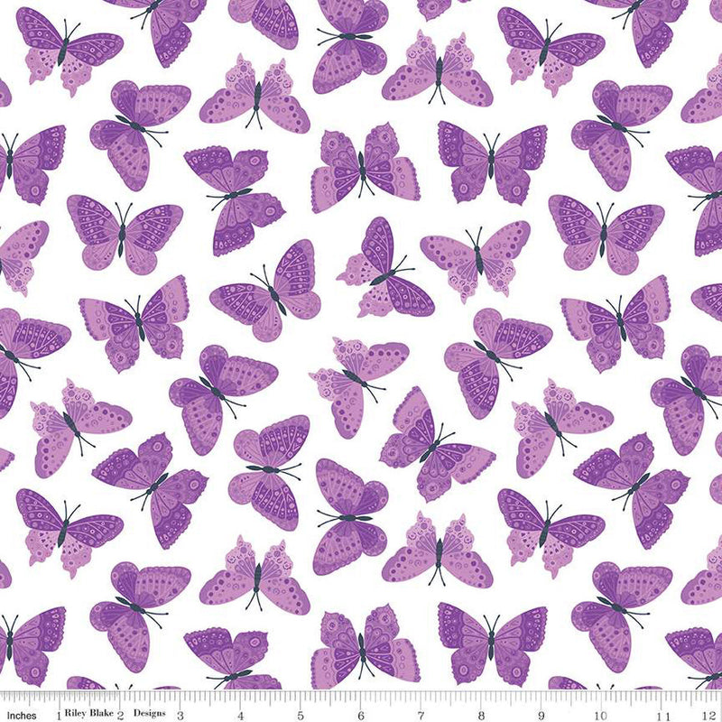 Lavender Butterflies White - Sold by the Half Yard - Strength in Lavender - Riley Blake Designs - C13223-WHITE