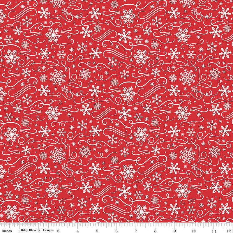 Snowflakes Red Flannel - Sold by the Half Yard - Double Brushed 2-ply Flannel - Echo Park Paper Co - F13907-RED