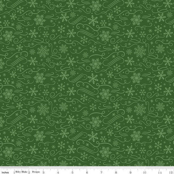 Snowflakes Green Flannel - Sold by the Half Yard - Double Brushed 2-ply Flannel - Echo Park Paper Co - F13907-GREEN