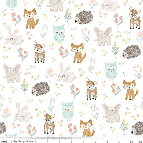 Baby Animals It's a Girl on White Flannel - Sold by the Half Yard - Double Brushed 2-ply Flannel - Echo Park Paper Co - F13905-WHITE