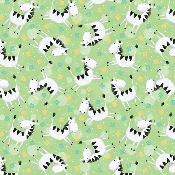 Sweet Safari Tossed Zebras Green - Sold by the Half Yard - Victoria Hutto for StudioE - 7239-66
