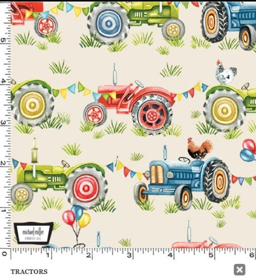 Town Fair Tractors Cream - Sold by the Half Yard - Louise Nisbet for Michael Miller Fabrics - DC 11343-CREM