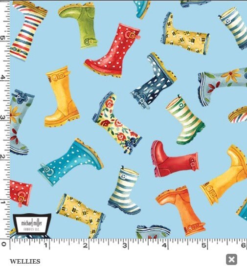 Town Fair Wellies - Sold by the Half Yard - Louise Nisbet for Michael Miller Fabrics - DC 11345-BLUE