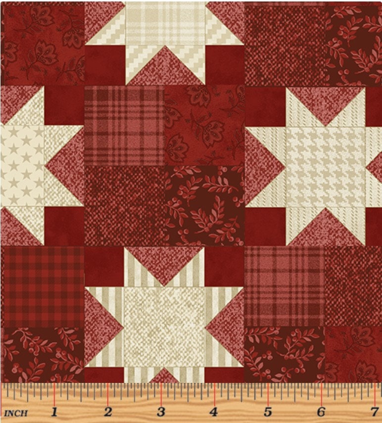 American Spirit Patch Red - Sold by the Half Yard - Cheryl Haynes for Benartex - 16102 10