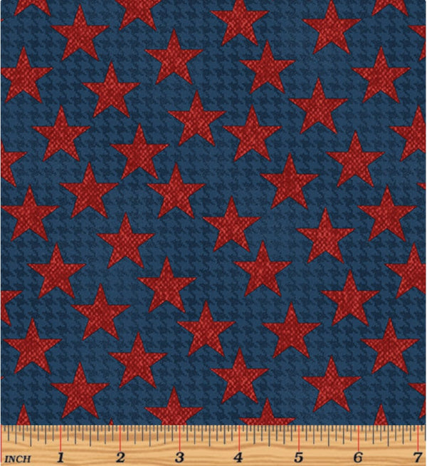Houndstooth Stars Blue - Sold by the Half Yard - American Spirit by Cheryl Haynes for Benartex - 16103 55