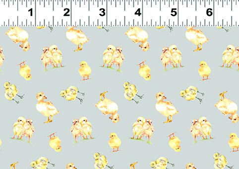 Farm Life Chicks Mist Gray - Sold by the Half Yard - Lexi Grenzer for Clothworks - Y3943-116
