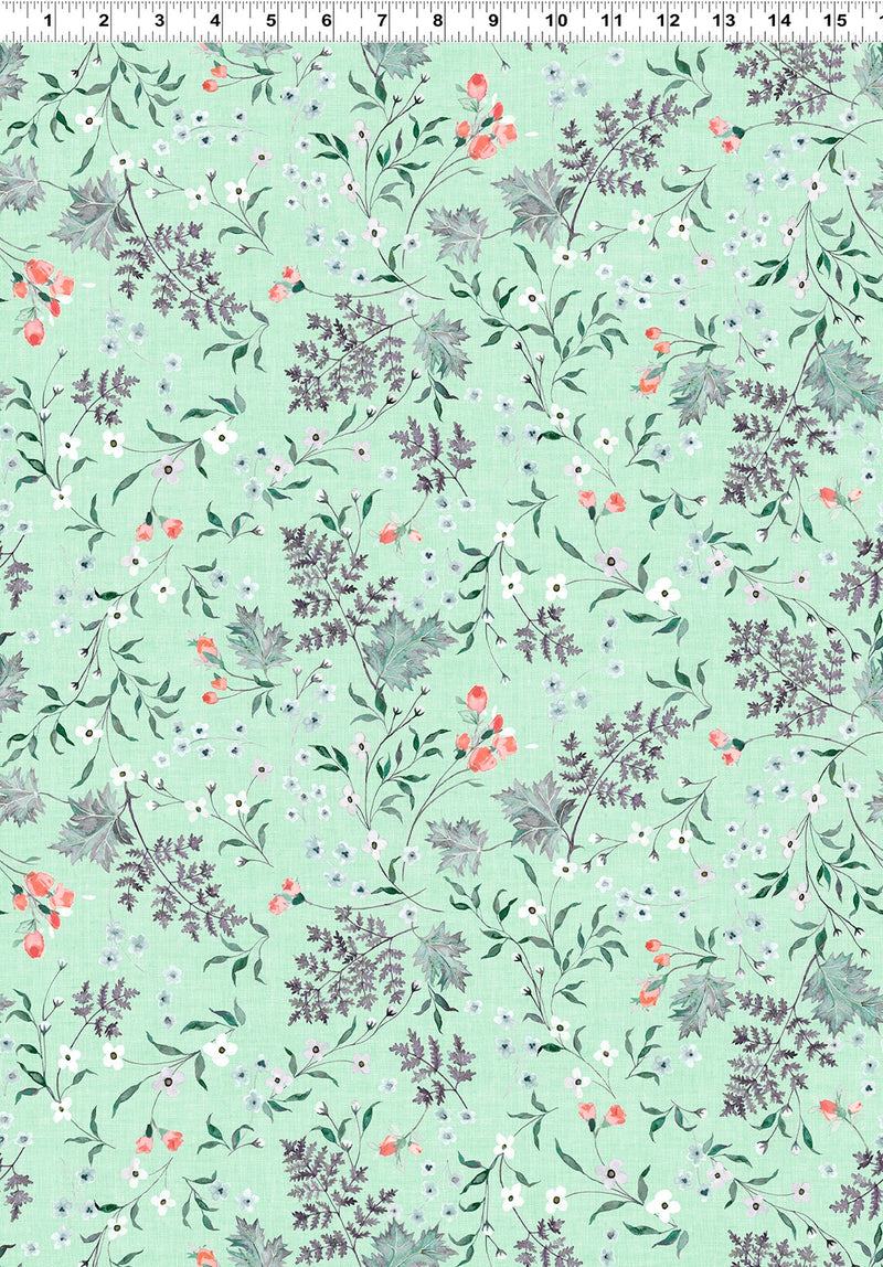 Mylah's Garden Wildflowers Light Mint - Sold by the Half Yard - Clothworks - Y3946-109