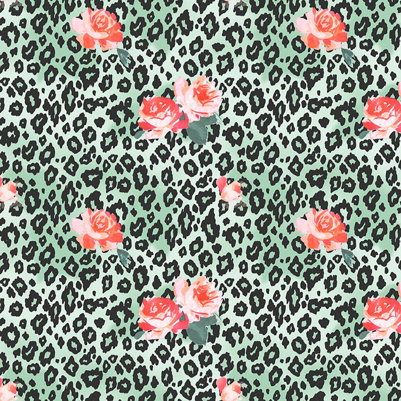 Mylah's Garden Leopard Floral Light Mint - Sold by the Half Yard - Clothworks - Y3945-110